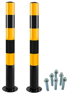 2 Absperrpfosten schwarz-gelb Ø76 mm H750 mm mit Schrauben