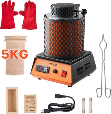 Produktbild von Electric Melting Furnace, 1500W Electric Melting Furnace Kit, 2102/1150 Metal Smelting Machine with 5kg Ceramic Crucible, Gold Smelting Kit for Jewelry Making, Metal Bars, Metal Components