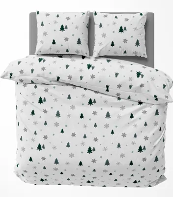 Produktbild von Winter Bettwäsche 200x200 cm Tannenbaum Schnee Weihnachten Flausch Warme Fleece