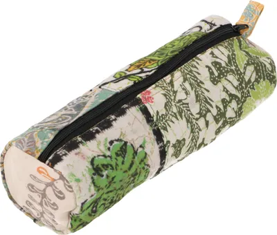 Produktbild von Patchwork Federtasche, Ethno Stifttasche, Batik Mäppchen - Grün, Uni - Erwachsene, Baumwolle, 7*22*7 cm, Kleine Taschen für Kosmetik, Schreibzeug, Mehr