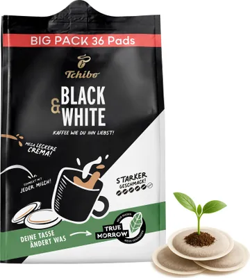 Produktbild von Tchibo Kaffeepads BLACK & WHITE, 36 Stück – 1er-Pack (Kaffee, kräftig mit starkem Geschmack), nachhaltig, geeignet für Senseo Maschinen