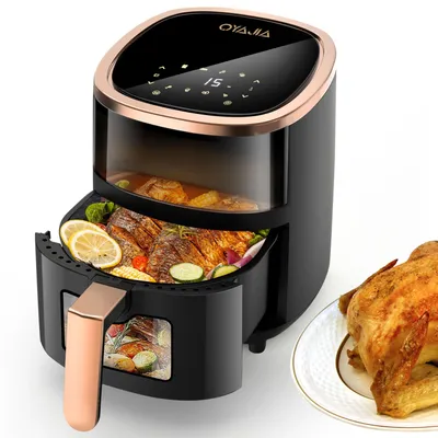 Produktbild von Heißluftfritteuse 6L mit Sichtfenster, 1 kg Fassungsvermögen, bis 200°C, 60 Minuten, 8 Programme, Touch-Bedienung, Easy Air Fryer Braten Rösten, 1800W
