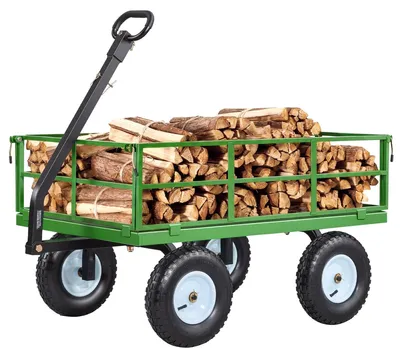 Produktbild von VEVOR Bollerwagen 110x75x67 cm, Transportwagen, Gartenwagen, Gerätewagen, 2-in-1-Handwagen, mit All-Terrain-Reifen, abnehmbaren Seitenteilen aus Netzmaterial & um 180° drehbarem Griff Grün/Schwarz