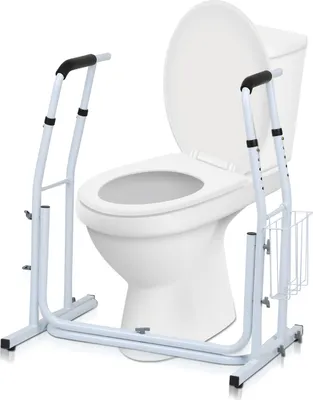 Image de Jopassy WC Rehausseur Tabouret de douche & sièges Poignée pliante incl. panier de rangement Repose-toi-toi mobile antidérapant