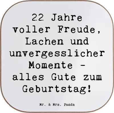 Produktbild von Mr. & Mrs. Panda Holzuntersetzer Spruch 22. Geburtstag Freude - Weiß - Geschenk, Lachen, Glückwunsch, Tassenuntersetzer, Untersetzer für Gläser, Alter, Geburtstagsfeier