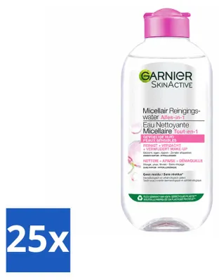 Zdjęcie produktu dla 25 sztuk Garnier SkinActive, płyn micelarny do skóry wrażliwej, 200 ml - zestaw ekonomiczny