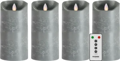 Produktbild von Sompex Flame LED Echtwachskerzen 4er Set grau 18cm mit Fernbedienung