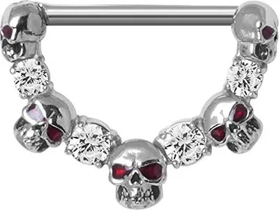 Produktbild von Karisma Segmentring Brust Clicker Piercing-Ring Totenköpfe Edelstahl 316L Zirkonia Weiss Stärke 1,6x12mm