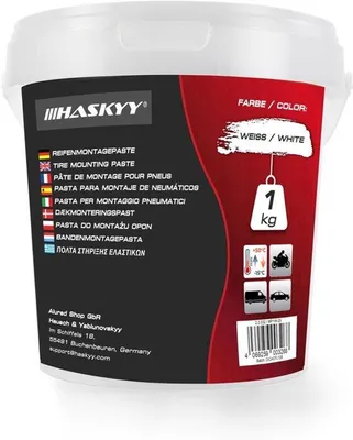Zdjęcie produktu dla Pasta montażowa opony, 1 kg, biała, montaż opony, wiadro, wosk montażowy opon, idealny do montażu i demontażu opon