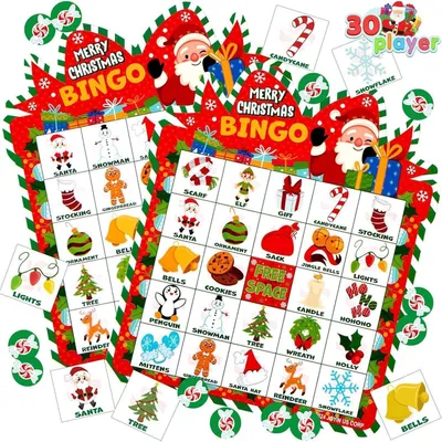 Produktbild von Weihnachts-Bingo-Karten 5x5 für 28 Spieler, Familienaktivitäten, Party-Kartenspiele