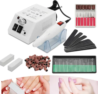 Image de Yakimz Fraises à ongles électriques Manucure Pédicure Fraises Lime Set Nailart Fraises professionnelles Pierres à aiguiser Ponceuses diamantées Lime à ongles Appareil de pédicure Blanc