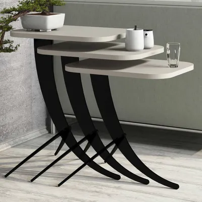 Produktbild von Skye Decor, Pion - Cream, Satztisch (3 Stück), Creme, 100 % MELAMINBESCHICHTETE SPANPLATTEN, 35 x 60 x 45 cm