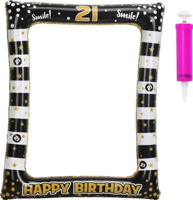 Immagine prodotto di Cornice gonfiabile con pompa nero oro foto per compleanno Photo Booth 21