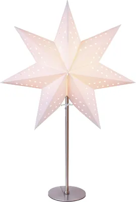 Produktbild von Tischlampe Weihnachtsstern Bobo von Star Trading, 3D Papierstern Weihnachten in Weiß mit Metall-Fuß, Dekostern Tischleuchte mit Kabelschalter, E14, Höhe: 51cm