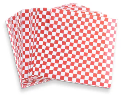 Produktbild von Fettdichte Papierbögen, 100 Stück Lebensmittel-Burger-Wrap-Papier, fettdichte Fish-and-Chips-Burger-Sandwich-Wrap-Bögen, rot bedruckt