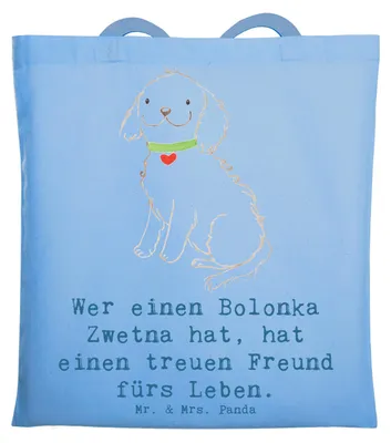 Produktbild von Mr. & Mrs. Panda Schultasche Bolonka Zwetna - Sky Blue - Geschenk, Hunderassen, Hund, Jutebeutel, Familienhund, Shopping Tasche, Laptoptasche, Charakter, Hunderasse