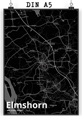 Produktbild von Mr. & Mrs. Panda Bild Elmshorn DIN A5 - Geschenk, drucke, Stadt, wanddruck, Dorf Karte Landkarte Map Stadtplan, Wandbild, Plakat, wanddeko