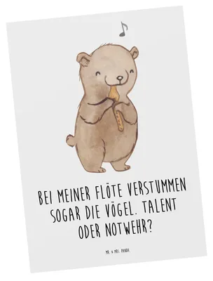 Produktbild von Mr. & Mrs. Panda Ansichtskarte Besondere Flöte - Weiß - Geschenk, Flötenspieler, Musikinstrument, Melodie, Musiker, Fotokarte, Grußkarte, Musik, Humor, Postkarte, Lernen