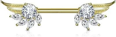 Produktbild von Brustpiercing Nippel Piercing Engelsflügel Gold/Klar