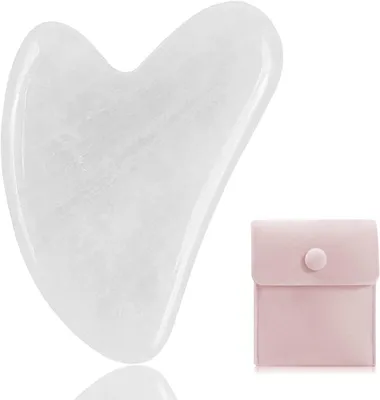 Productafbeelding van Gua Sha massageapparaat van natuurlijke jade, wit, voor gezicht, ogen, nek en lichaam