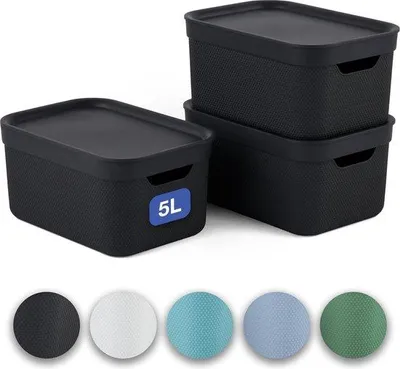 Image de Lot de 3 bacs en plastique, 5 l, gris foncé, 3 x 5 l, (27,8 x 19,5 x 22,4 cm), lot de 3 sacs