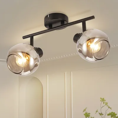 Produktbild von ZMH Deckenlampe Vintage Wohnzimmer 2 Flammig E14 Deckenleuchte Rauchgrau Glas Retro Deckenspot Schwarz für Schlafzimmer Flur Küche (Ohne Lichtquelle)