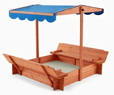 Produktbild von HOME DELUXE - Sandkasten BUDDELKISTE - Mit verstellbarem Dach und Bodenplane - Maße: 110 x 110 x 110 cm - inkl. komplettem Montagematerial I Sandspielkasten Holzsandkasten Sandspielzeug