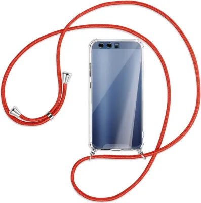 Produktbild von Handykette Backcover-Schutzhülle mit Band (Metall silberfarben) für Huawei P10 - rot