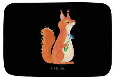 Produktbild von Mr. & Mrs. Panda Badteppich Eichhörnchen Blume - Schwarz - Geschenk, Badläufer, Badezimmerteppich, duschmatte, Spaß, Gute Laune, Lachen, Eichhorn, Badematte