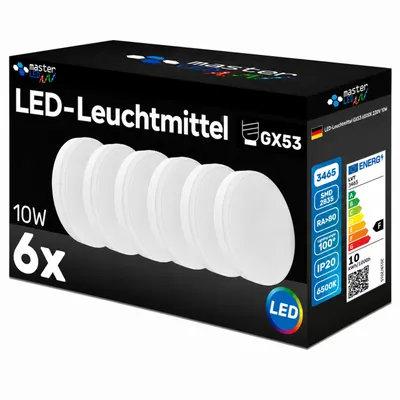 Zdjęcie produktu dla MasterLED, źródło światła LED, gwint GX53, 10 W, 935 lm, 6500 K (biały zimny), 230 V, zestaw 6 sztuk