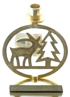 Produktbild von Weihnachtsleuchter Tannenbaum mit Hirsch Goldfarben massiv 20 cm - Aluminium