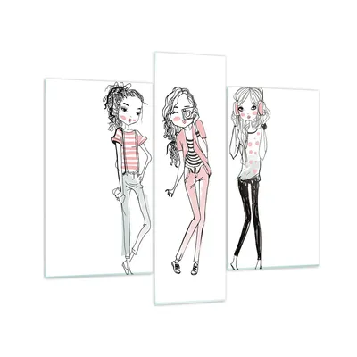 Produktbild von Bilder auf glas - Mädchen Mode Trends Treffen - 95x80cm - Glasbilder - Wandbilder - Kunstdruck - zum Aufhängen bereit - Wanddekoration aus Glas - Glas Bilder - Wandbild auf Glas - GCB95x80-2863