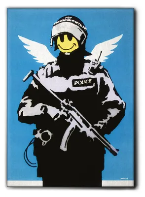 Produktbild von Banksy - Fliegender Polizist - 100L x 140B cm - Premium Loom Canvas mit hoher Dicke