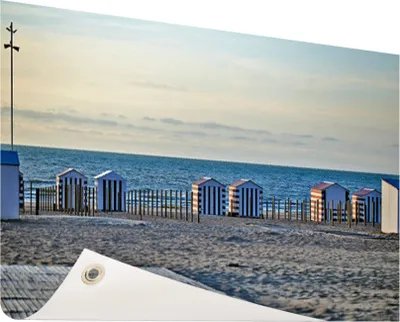 Produktbild von Gartenposter - 120x80 cm - Strand an der Nordsee mit Ferienhäusern  - Modernes Wandbilder - Meer und Strand