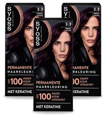 Zdjęcie produktu dla 3 sztuki farby do włosów SYOSS Permanent Coloration 3-3 - Trendy Violet - zestaw ekonomiczny