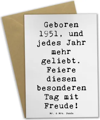 Produktbild von Mr. & Mrs. Panda Glückwunschkarte Spruch 1951 Geburtstag - Weiß - Geschenk, Geburtstagsfeier, Geburtstagsgeschenk, Geboren, einladungskarten, Geburtsjahr, Grußkarten