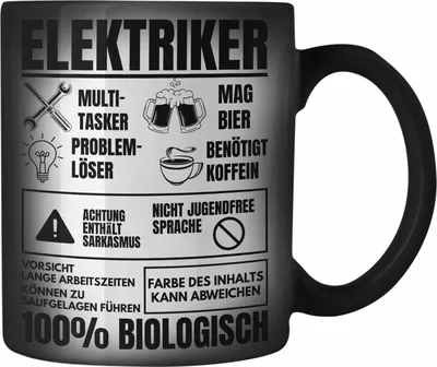 Produktbild von Trendation - Elektriker Farbwechsel Zauber-Tasse Geschenk Elektromeister Lustiger Spruch Männer Geschenkidee Multitasker (Schwarz)