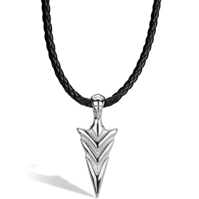 Obrázek produktu pro SERASAR | Pánský Prémiový Kožený Náhrdelník [Arrow] z Stainless Steel | Barva: Stříbrný | Délka: 50cm
