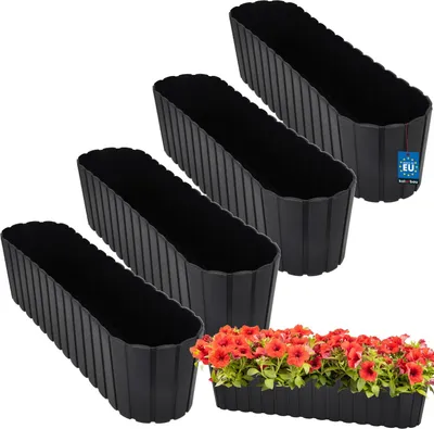 Immagine prodotto di KOTARBAU® 4 pz Fioriera da Esterno Vasi per Piante da Esterno Plastica 60 x 14 x 13 cm Antracite Vaso Fiori Fioriera Rettangolare da Esterno Rustico