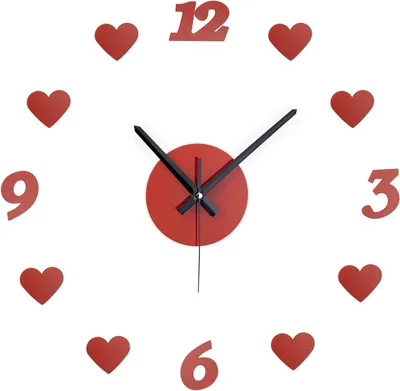 Produktbild von Relaxdays Wanduhr DIY, Wohnzimmeruhr mit Herzen & Zahlen, Ø 50-100 cm, Wandtattoo Uhr zum Kleben, 3D-Uhr Wand, rot