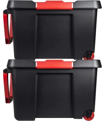 Image de Lot de 2 Malles 120 l avec couvercle, roulettes, poignée de traction - Structure renforcée - Empilable
