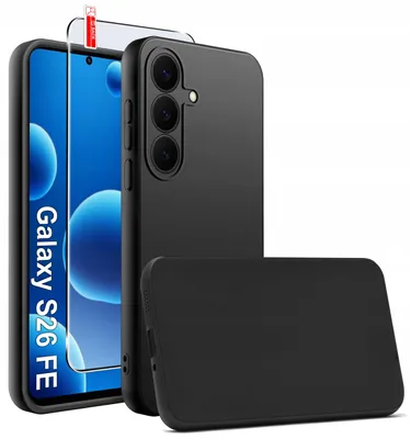 Zdjęcie produktu dla Etui Czarne Matowe Silikon Slim Do Samsung S26 Fe+ Szkło 9H