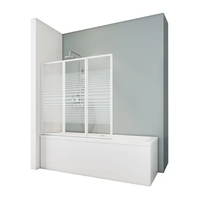 3-teiliger Badewannenaufsatz aus Glas mit Streifendekor und weißem Rahmen auf Badewanne