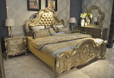Produktbild von Bett + 2x Nachttisch 3 tlg. Schlafzimmer Set Designer Luxus Schlafzimmer Barock