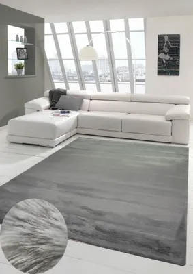 Produktbild von Teppich Kunstfellteppich Hochflor Faux Fur Hasenfell uni grau Größe - 80 x 300 cm