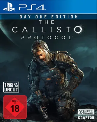 The cover art for the video game 'The Callisto Protocol' on PS4, featuring a character in a suit and various game-related text and logos.