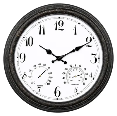Image de Horloge murale extérieure étanche, diamètre 38 cm, design rétro noir