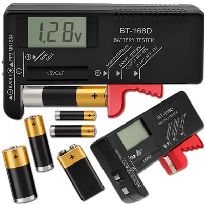 Produktbild von KRUMAD Digitaler Batterietester für AA, AAA, 9V, C, D, Knopfzellen - Kompakt, Tragbar, Ideal für Haushalt, Geräteprüfung und Strommessung
