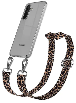 Produktbild von EAZY CASE Handykette - Verstellbarer Trageriemen kompatibel mit Samsung Galaxy A37, Handykordel mit transparenter Silikon-Hülle, Karabiner Silber, Leo Style, Band in Schwarz
