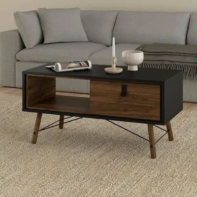 Image de Maximilien - Table Basse, 102x48x50h cm Noir, un Tiroir